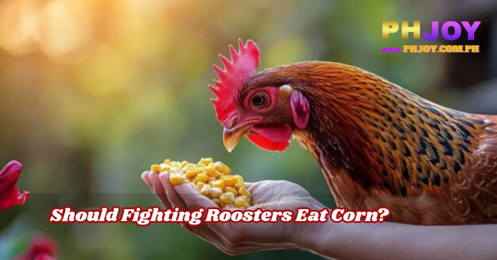 Fighting Roosters Eat Corn